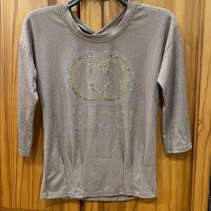 Taupe Crystal Logo Long Sleeve Top